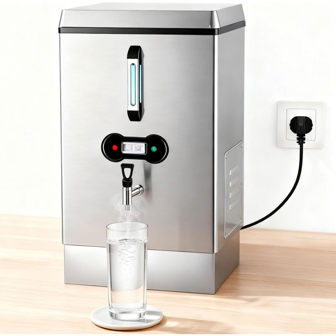 Un apparecchio con carico di acqua dalla rete con corpo in acciaio inox e con coperchio